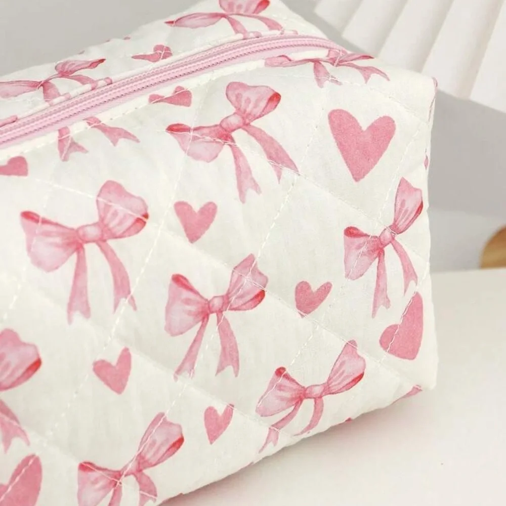 Pink Bow and Heart Cosmetic Bag